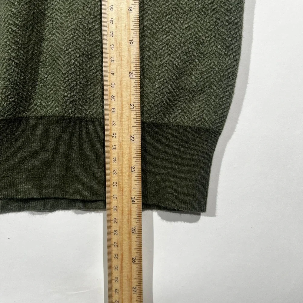 J.Crew Mens Large Green Herringbone 100% Cotton Quarter Zip Pullover Sweater